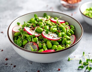 Fresh edamame salad in bowl