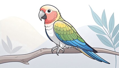 Colorful parrot on branch, stylized illustration