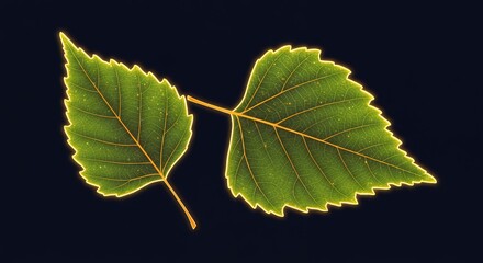 Two birch leaves detailed close up