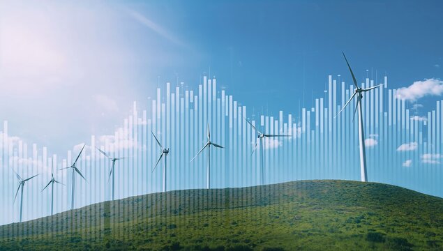 Wind Turbines and Growth Chart on Hill