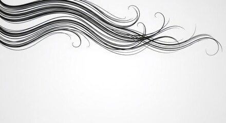 Fototapeta premium Stylized black wavy lines representing flowing hair. Hair care, beauty, health and hair loss concept for cosmetic product background.