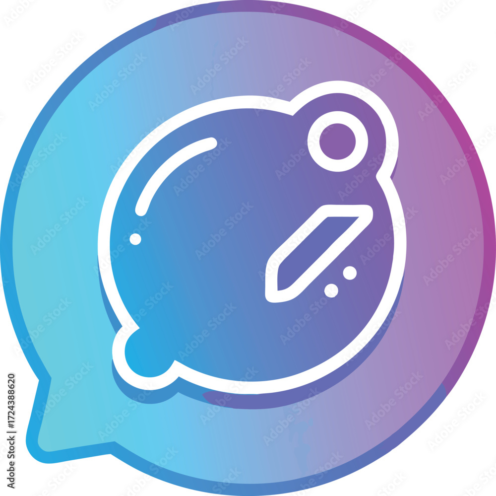 Poster flat outline vector icon of a bubble with editing symbol.