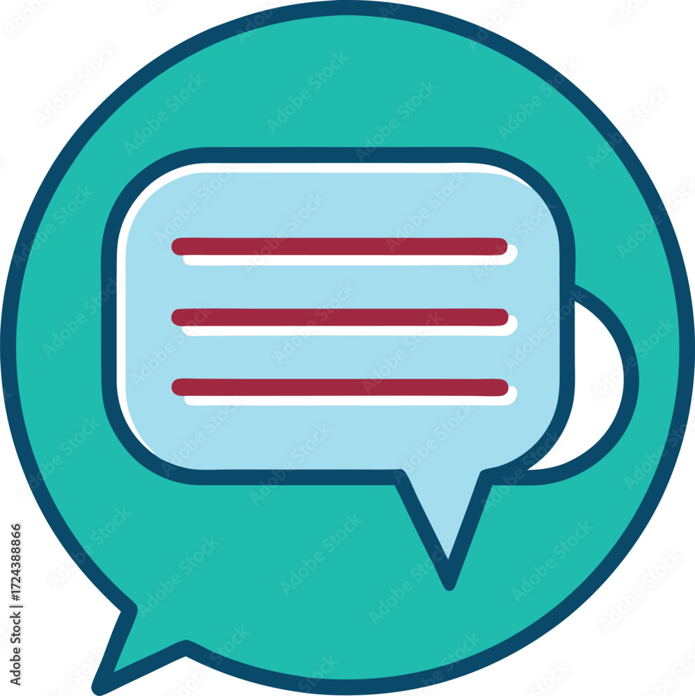 Poster communication outline icon of a chat balloon with text lines.