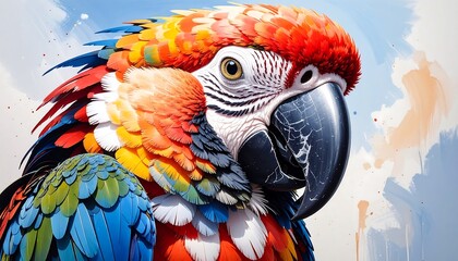 Colorful parrot portrait with abstract background