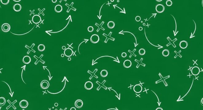 White Chalk Football Play Diagram Pattern on Green Chalkboard soccer strategy