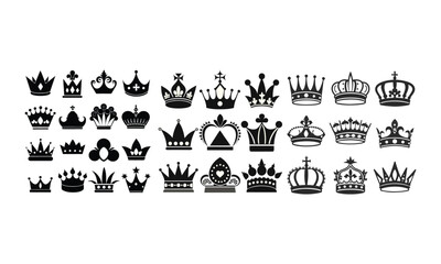 Crown Icon Set Black and White