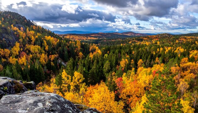 Panoramic autumn forest vista