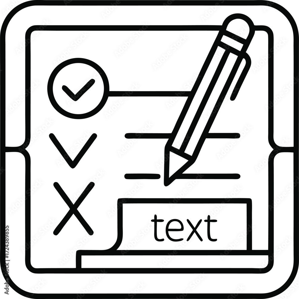 Poster vector outline icon of a text box with a pen writing.