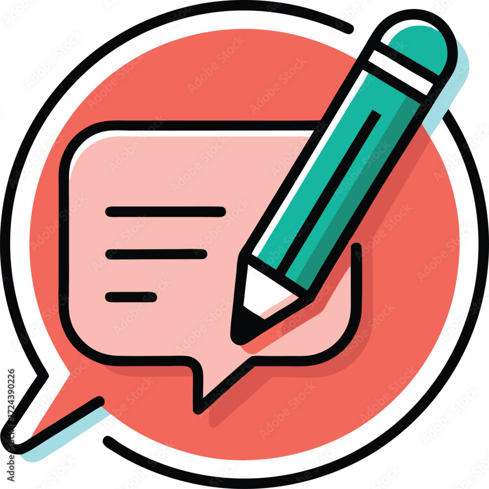 Poster ui outline symbol of a text bubble with a pen.