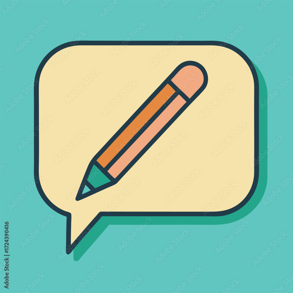 Poster thin line ui icon of a speech balloon with a pen.