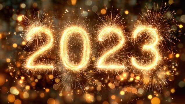 Sparkling 2023 numerals against a bokeh background
