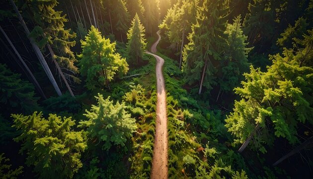 Sunlight path through a dense forest