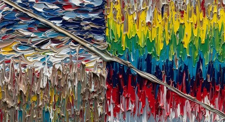 Fototapeta premium Abstract Canvas: A vibrant and textured abstract canvas, with a thick brushstroke artwork on its surface, the colorful composition evokes a sense of emotion and visual fascination.