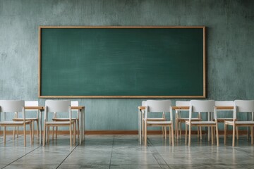Empty classroom with a green chalkboard (5)