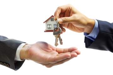 Handing Over House Keys and Miniature House generate cutout PNG isolated on a transparent background
