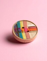 Colorful, patterned button on pink background