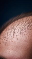 Fototapeta premium Macro shot of a man's receding hairline. Thinning hair and hair loss on scalp. Concept of male pattern baldness and hair care.