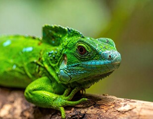 Fototapeta premium Bright Green Lizard on a Branch