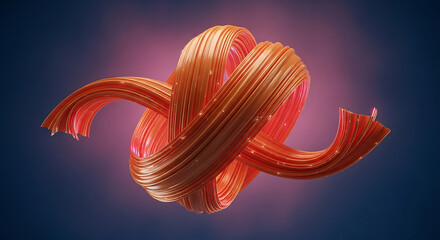 Abstract knot sculpture with orange and red hues against a dark background
