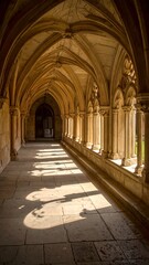 Ancient stone cloister hallway