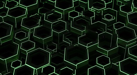 Seamless 3D Pentagon Wave with Neon Green and Black Light