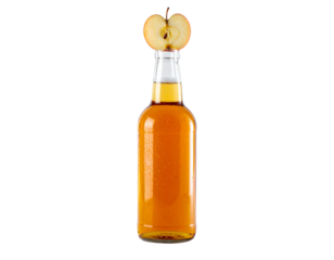 Ultra-detailed 8K PNG of a sleek transparent glass bottle of sparkling apple cider wi 326100