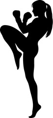 Female fighter kickboxer silhouette vector black and white icon isolated illustration image decal design