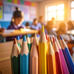 Colorful pencils in a classroom (1)