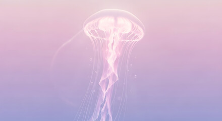A delicate jellyfish floating in a pastel gradient background