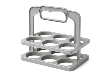 Reusable gray plastic drink carrier holding bottles