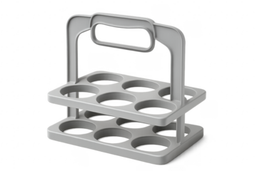 Reusable gray plastic drink carrier holding bottles