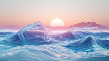 Abstract waves under setting sun digital artwork nature and scenic design