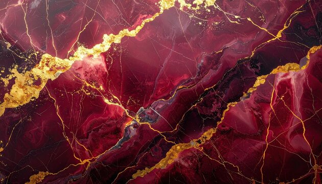 Opulent Crimson Gold Fluid Art - Abstract Alcohol Ink Texture with Shimmering Veins, Luxurious Marbled Design. - Powered by Adobe