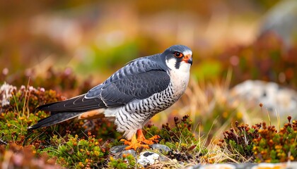 Falcon in vibrant autumnal landscape