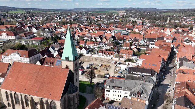 Homes and church in Lemgo germany aerial view