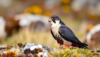 Falcon perched on rocks