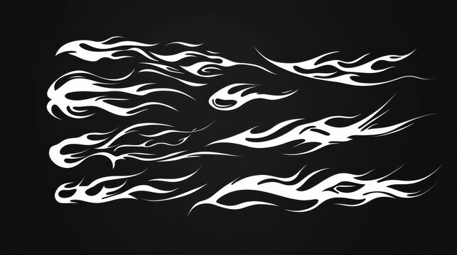 26.A collection of bold, non-AI vector swoosh flame designs, ideal for vehicle vinyl decals and stickers. The flames are dynamic and sleek, with sharp edges and curves, perfect for adding style to
