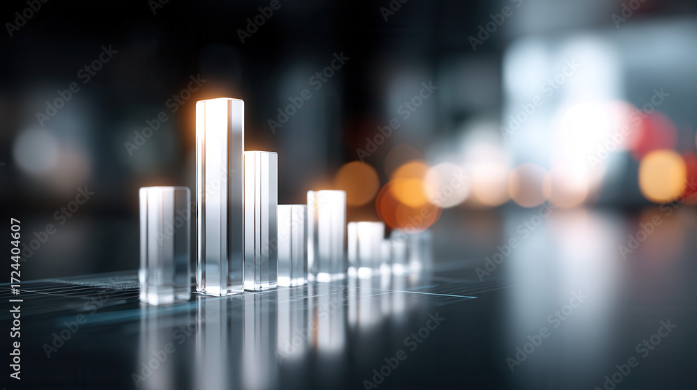 Aufkleber glass bar chart with glowing light effect showing financial growth and data analysis in modern busin