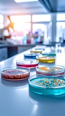 Colorful petri dishes in a lab
