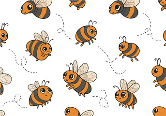 Naklejka premium Adorable Cartoon Bees Seamless Pattern.
