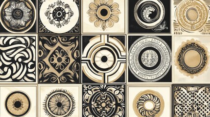 78.A refined set of Greek ornamental patterns, featuring motifs like intertwined scrolls, spirals, and geometrical shapes. These elegant designs are ideal for high-end printing needs, adding