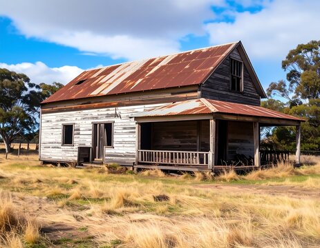 Rustic weathered farmhouse on a sunny day - Powered by Adobe