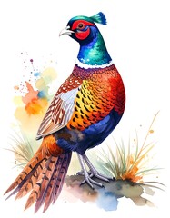 Colorful pheasant in watercolor style