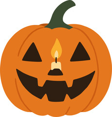 Halloween pumpkin candle. Vector illustration on transparent background.