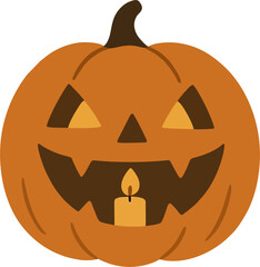 Halloween pumpkin candle. Vector illustration on transparent background.