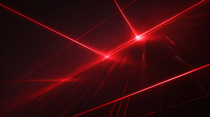 Bright Red Laser Beams in Dark Futuristic Room with Light Rays, Generative AI
