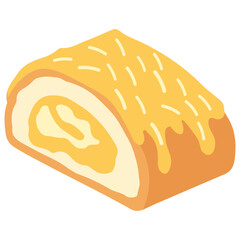 Apple strudel pastry illustration with icing drizzle, perfect for dessert menu, bakery shop, cafe design, and sweet treat concept.
