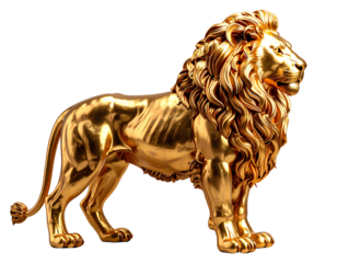 Firefly_Set of Side profile of a golden lion sculpture, full body view, realistic metallic re 