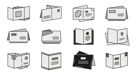 Collection of various brochure and leaflet designs, showcasing different folds and layouts for print marketing materials.