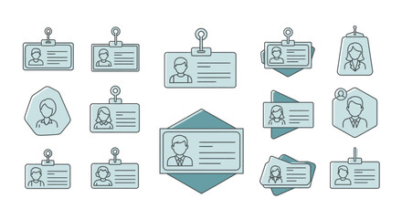 Collection of diverse ID badge designs, featuring various shapes and layouts for employee identification.